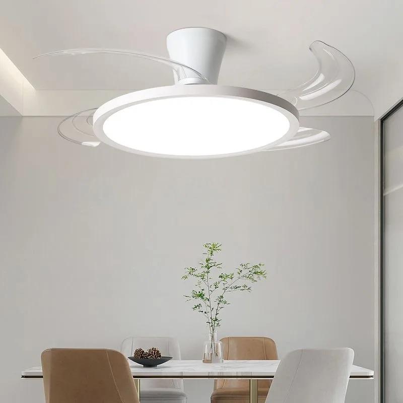 Ventilateur de plafond invisible blanc avec éclairage LED dans un salon