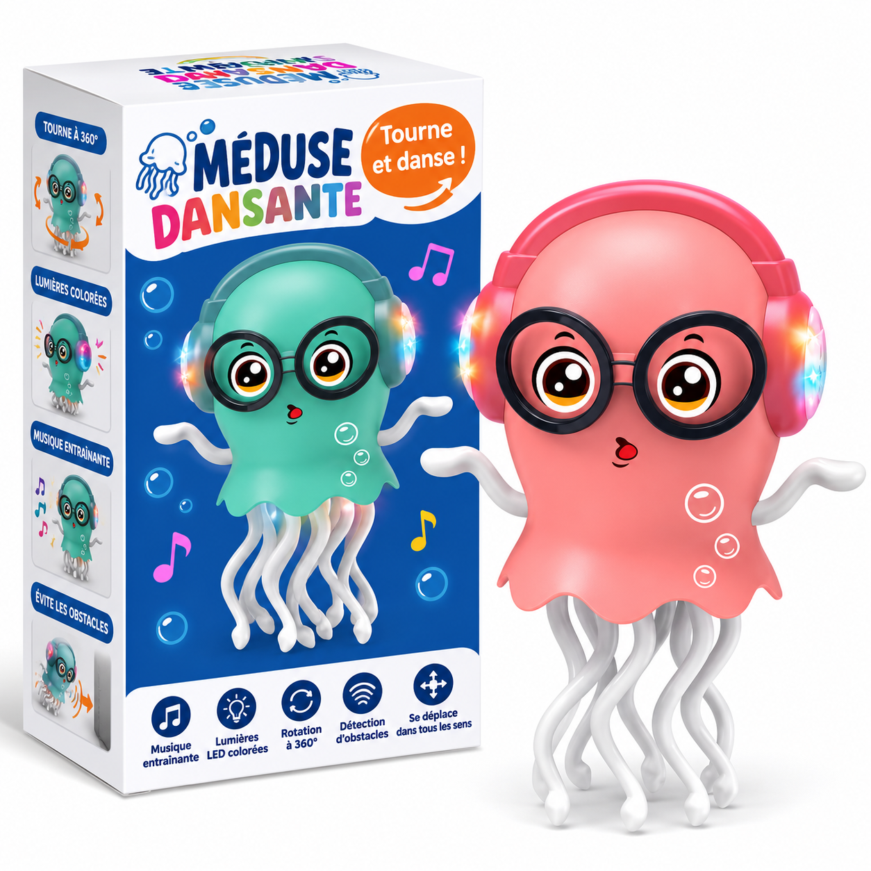 Jouet méduse dansante rose avec lumières LED, packaging Méduse Dansante